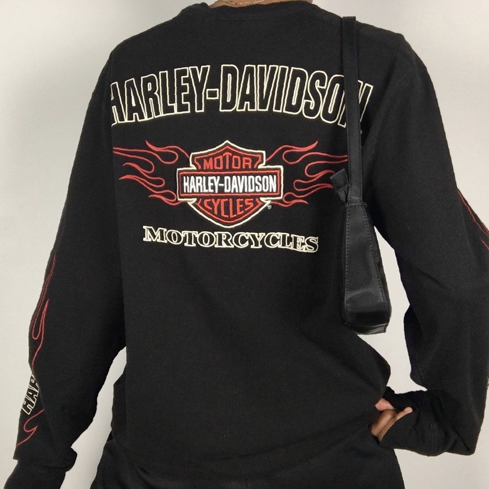 Harley Davidson Flames Long Sleeve T-Shirt Black Motorcycles Tee Medium - Picture 10 of 13